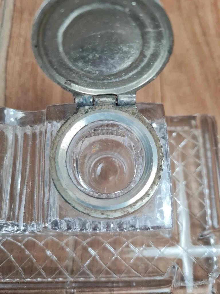 Encensadero doble antiguo de vidrio moldeado, magnífica pieza de escritorio vintage – photo 7